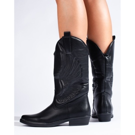 Shelovet stivali da cowboy da donna neri con tacco nero 2