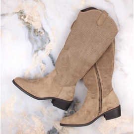 Stivali da donna in pelle scamosciata beige isolante Jezzi RMR2353-4 1