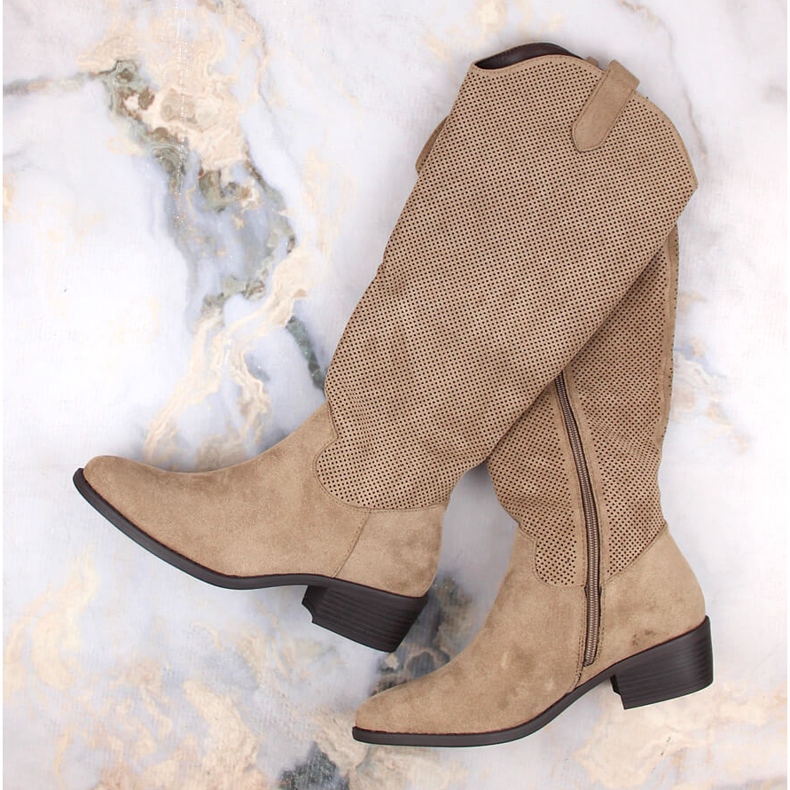 Stivali da donna in pelle scamosciata beige isolante Jezzi RMR2353-4 1