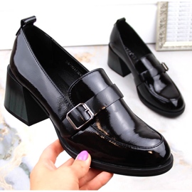 Scarpe da donna laccate nere con tacco decorativo Vinceza 58173 nero 1