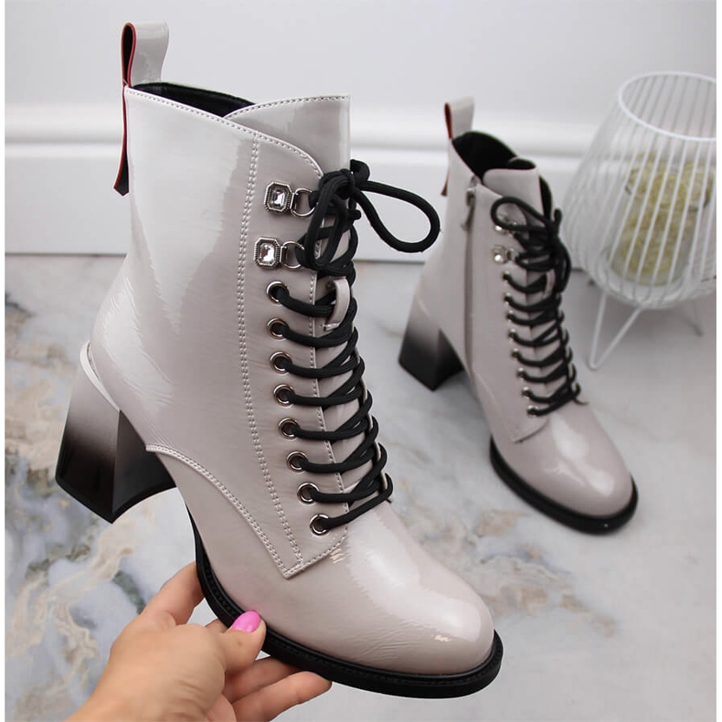 Stivali laccati con tacco alto da donna D&amp;A S.Barski Collezione Premium MR870-06 grigio 1