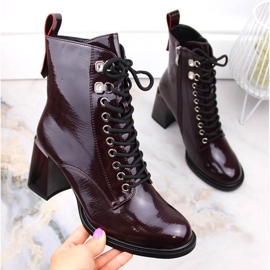 Stivali laccati da donna bordeaux con tacco alto D&amp;A S.Barski Collezione Premium MR870-06 rosso 1