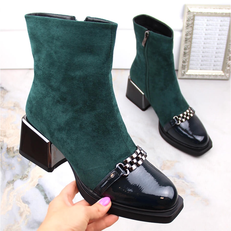 Stivali da donna con tacco decorativo verde D&amp;A S.Barski Collezione Premium MR870-70 1