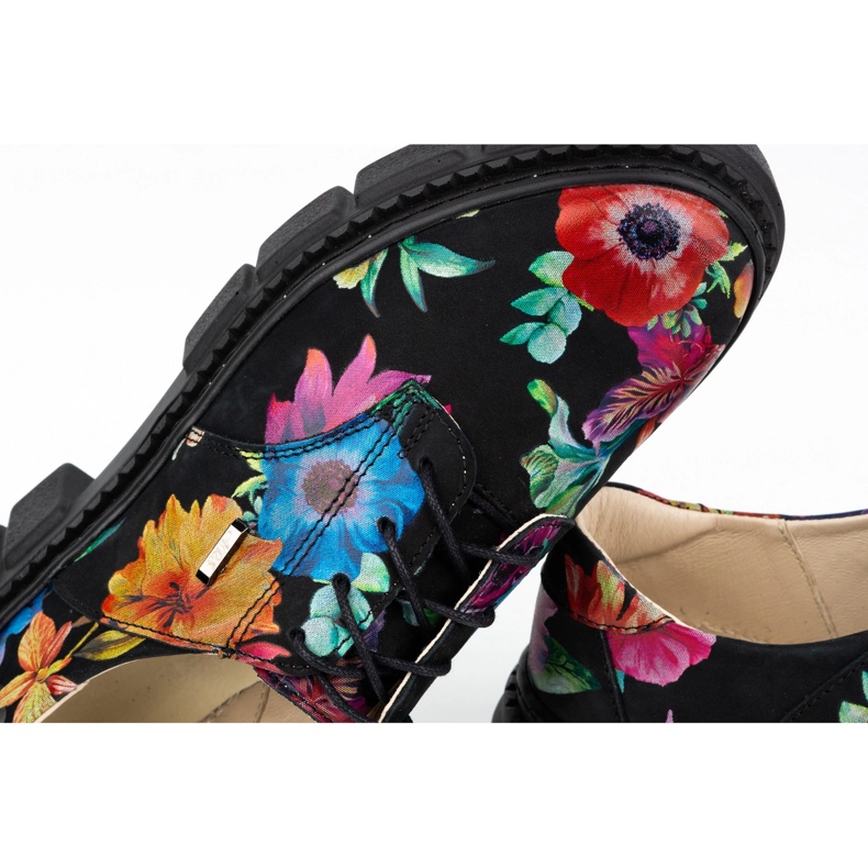 ARS Scarpe da donna in pelle con suola spessa con fiori 1163 nero 1