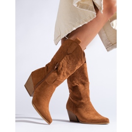 Stivali da cowboy da donna in pelle scamosciata marrone Shelovet 1