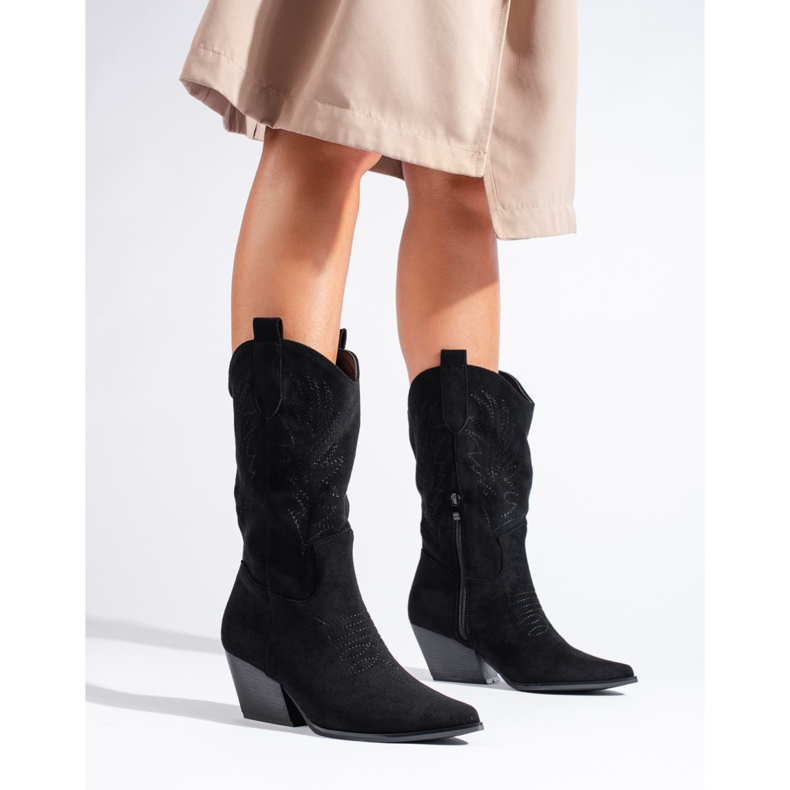 Stivali texani da donna Shelovet in camoscio nero 1