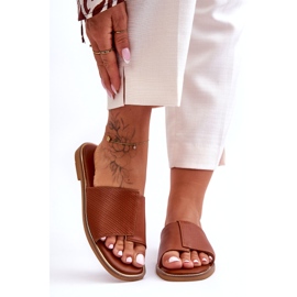 Pantofole da donna in pelle Camel Harmony marrone 2