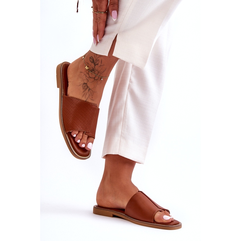 Pantofole da donna in pelle Camel Harmony marrone 5
