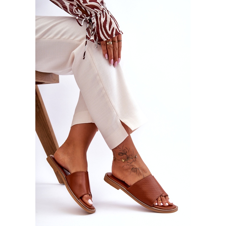 Pantofole da donna in pelle Camel Harmony marrone 6