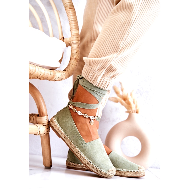 Espadrillas verdi in camoscio allacciate verde 5