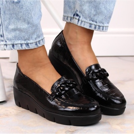 Scarpa da donna in pelle, laccata nera Croco Filippo nero 2