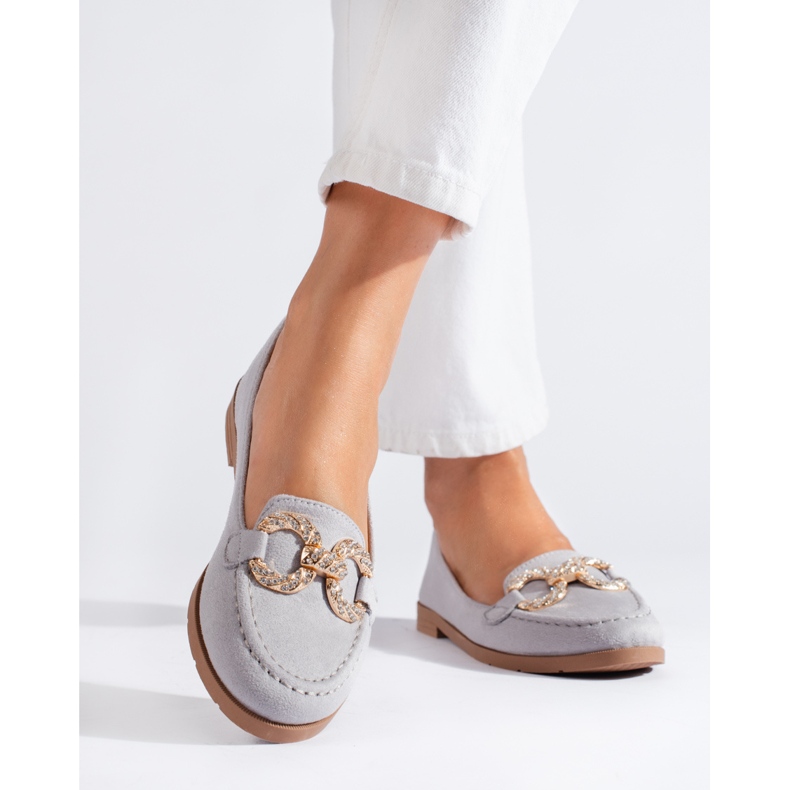 SHELOVET Mocassini da donna in camoscio grigio Shelovvet 1