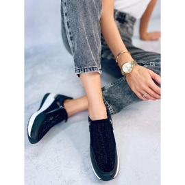 Sneakers sportive da donna con zeppa di colore nero lucido 4