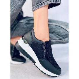 Sneakers sportive da donna con zeppa di colore nero lucido 3