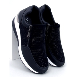 Sneakers sportive da donna con zeppa di colore nero lucido 2