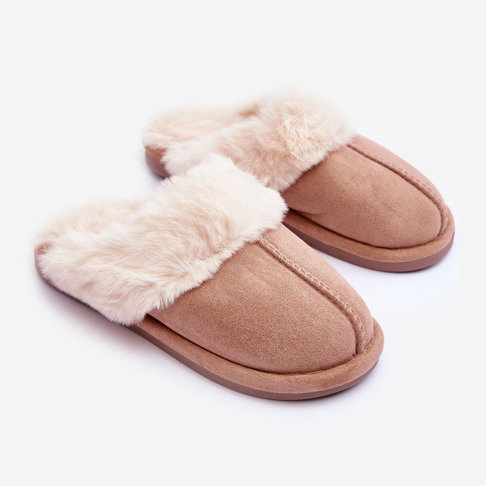 FB3 Pantofole beige da mignolo da donna con pelliccia 1