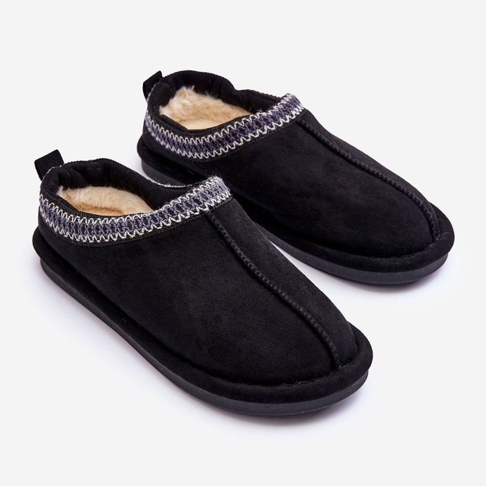 FB3 Pantofole Da Donna In Camoscio Con Pelliccia Nera Polinna nero 1