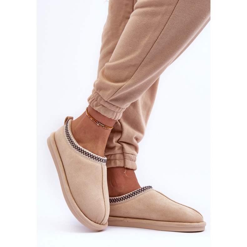 FB3 Pantofole Da Donna In Camoscio Con Pelliccia Polinna Beige Chiaro 1
