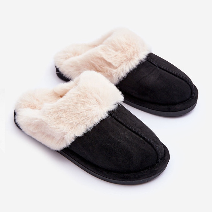 FB3 Ciabatte Infradito da Donna con Pelliccia Nero Pinky 1