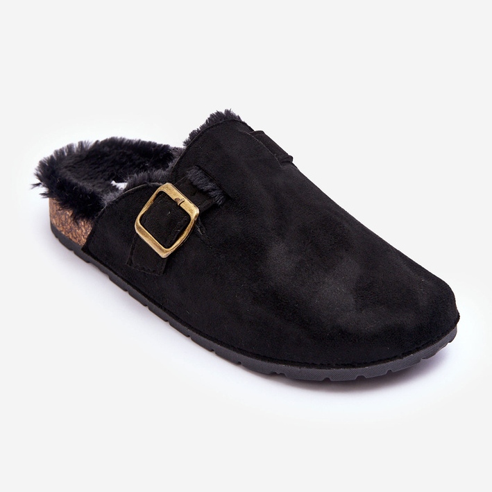 FB2 Infradito Da Donna In Pelle Scamosciata Con Pelliccia Nera Haidamia nero 1