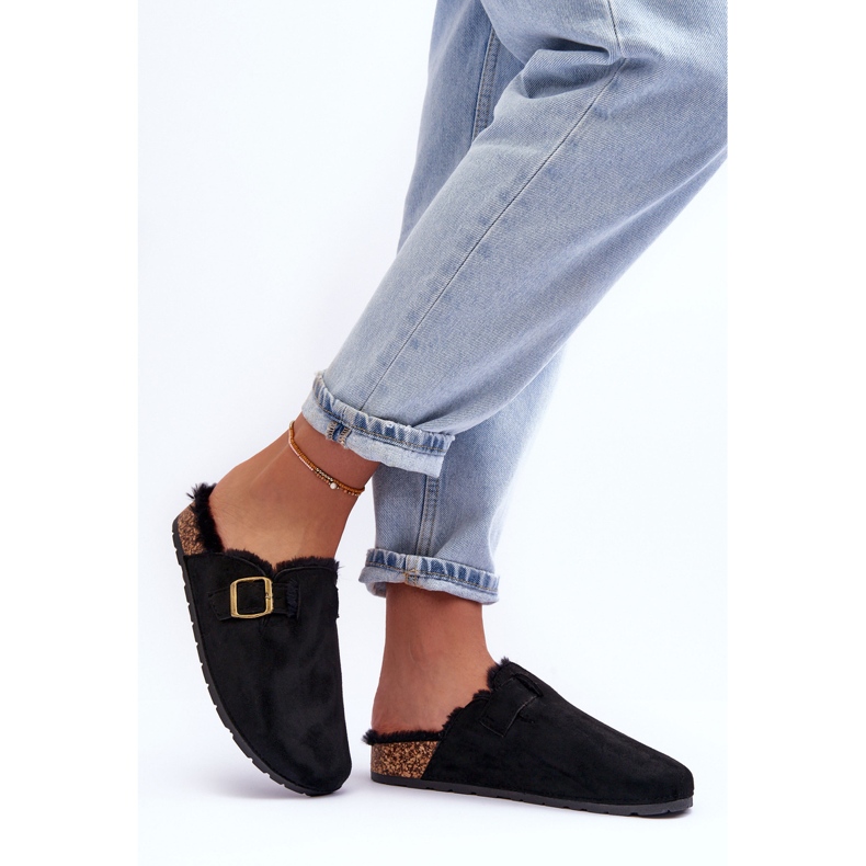 FB2 Infradito Da Donna In Pelle Scamosciata Con Pelliccia Nera Haidamia nero 2