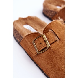 Infradito da donna in pelle scamosciata con pelliccia, Marrone Haidamia 2