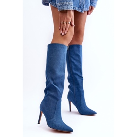 Stivali con tacco alto in denim blu Melisandra 2