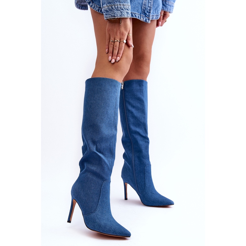 Stivali con tacco alto in denim blu Melisandra 2