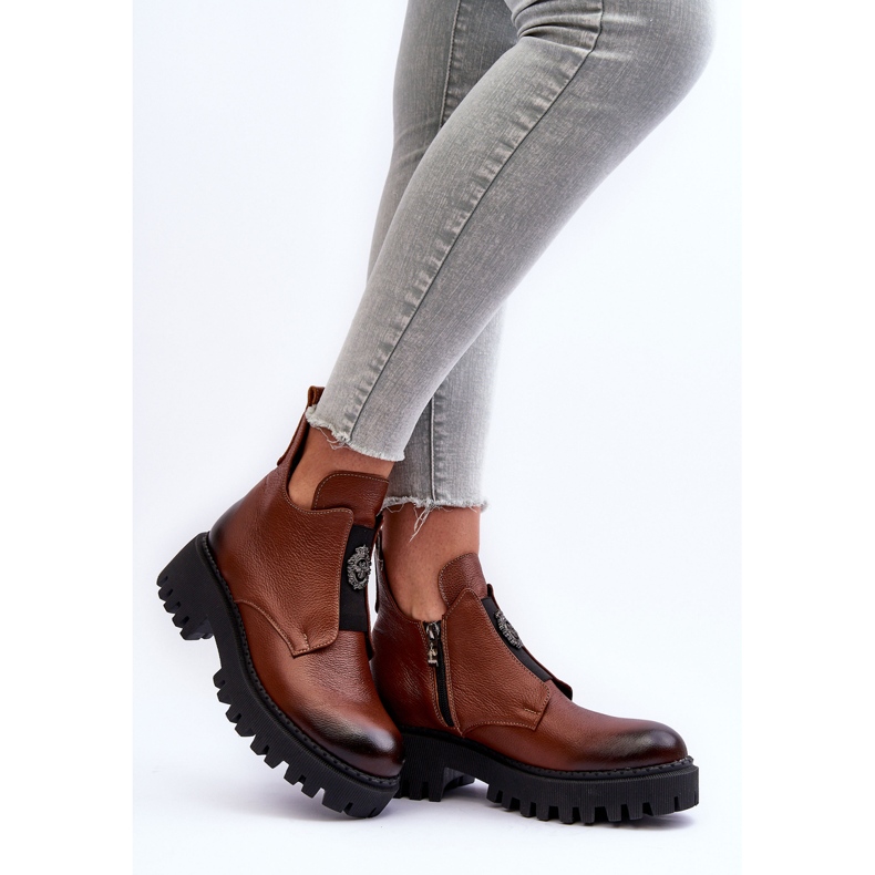 Lemar Stivaletti Da Donna In Pelle Con Decorazione, Marrone Lusanna 2