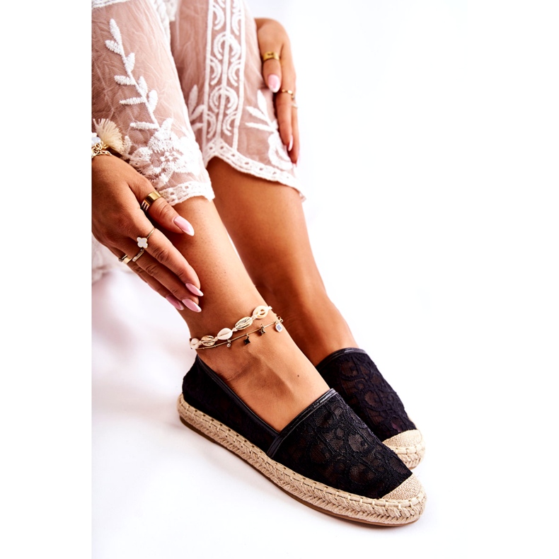 S.Barski Espadrillas classiche traforate da donna, nere nero 4