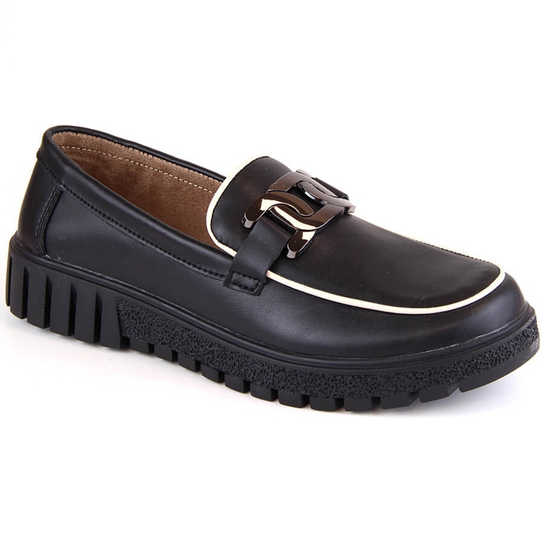 Scarpe da donna in pelle nera su plateau con catena, Filippo DP4728 nero 2