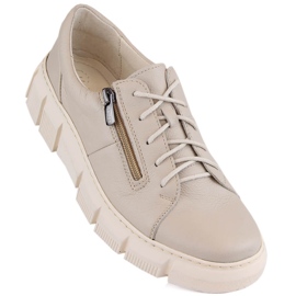 Comode scarpe da donna in pelle sulla piattaforma ecru Helios 413.10 beige 1