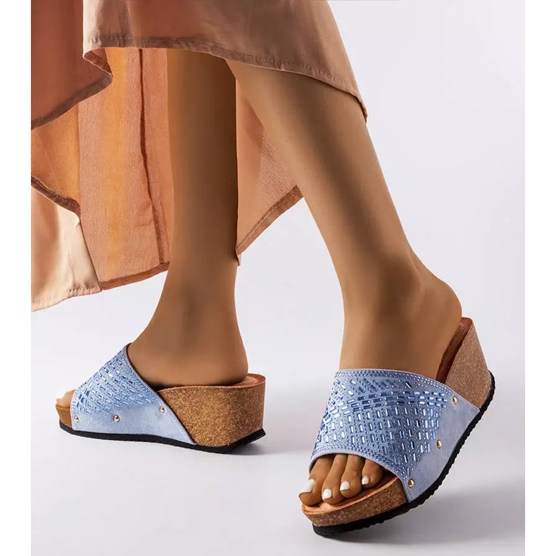 Inna Sandali Guymon con zeppa in strass blu 2