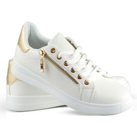 Scarpe sportive bianche con cerniera dorata bianco 2