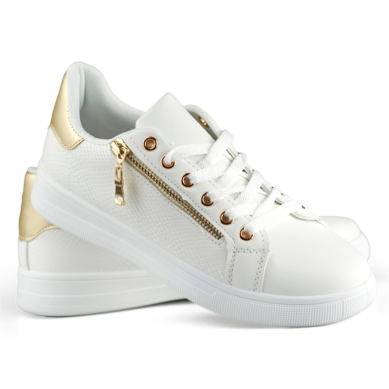 Scarpe sportive bianche con cerniera dorata bianco 2