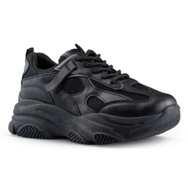 Sneakers nere da donna con suola spessa nero 2
