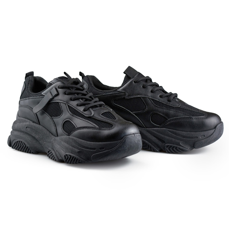 Sneakers nere da donna con suola spessa nero 1