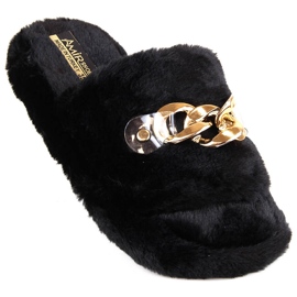 Pantofole da donna in peluche con catena, nere T.Sokolski KAP-158 nero 2