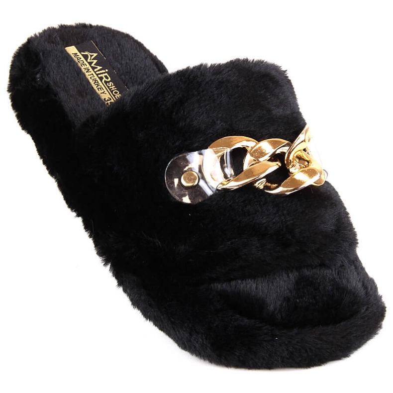 Pantofole da donna in peluche con catena, nere T.Sokolski KAP-158 nero 2