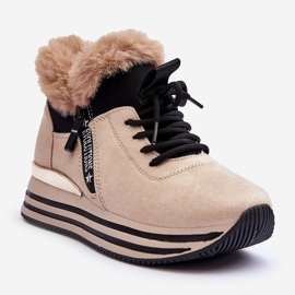 Scarpe sportive con plateau Jamarie beige con pelliccia 1