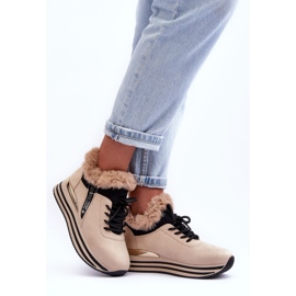 Scarpe sportive con plateau Jamarie beige con pelliccia 2