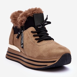 FB3 Scarpe Sportive Con Plateau E Pelliccia, Jamarie Beige Scuro 1