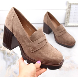 Scarpe da donna in camoscio con tacco alto e plateau, beige Vinceza 58105 1