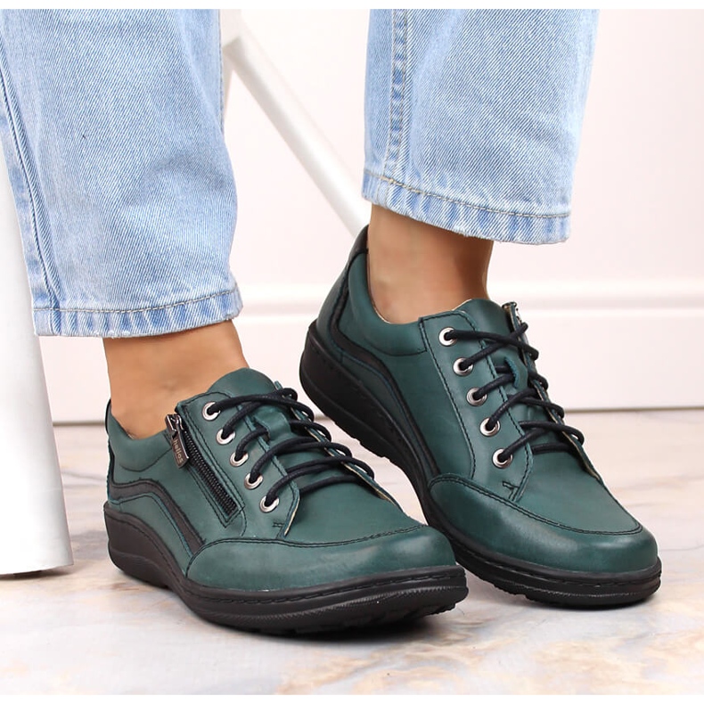 Comode scarpe da donna in pelle, Helios 411 verde 1