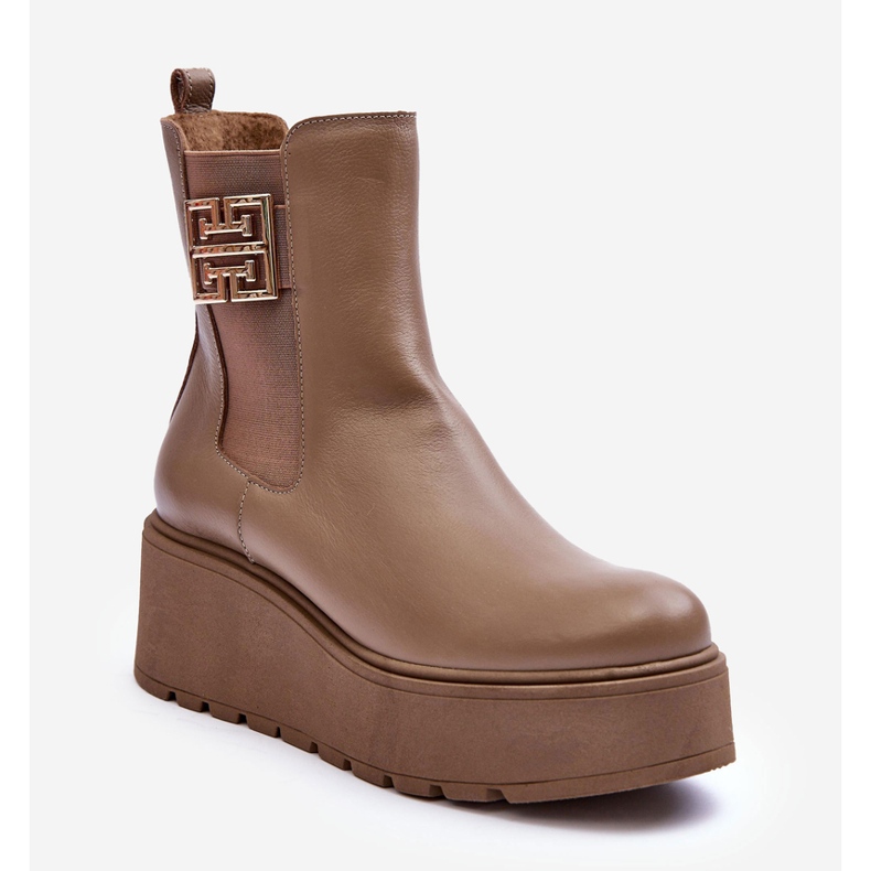 Lemar Stivaletti da donna in pelle su una piattaforma massiccia, Savira beige scuro 1