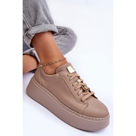 Scarpe sportive in pelle sulla piattaforma Maciejka 06191-04 Beige 2