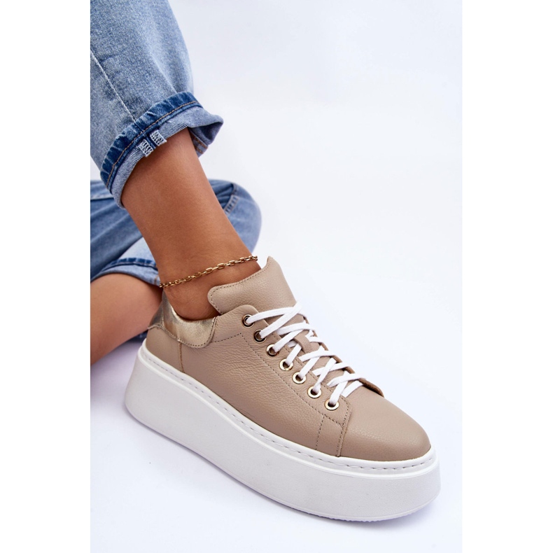 Lemar Scarpe sportive in pelle da donna sulla piattaforma beige Milonia 1