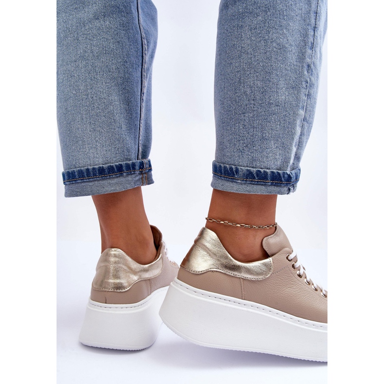Lemar Scarpe sportive in pelle da donna sulla piattaforma beige Milonia 2