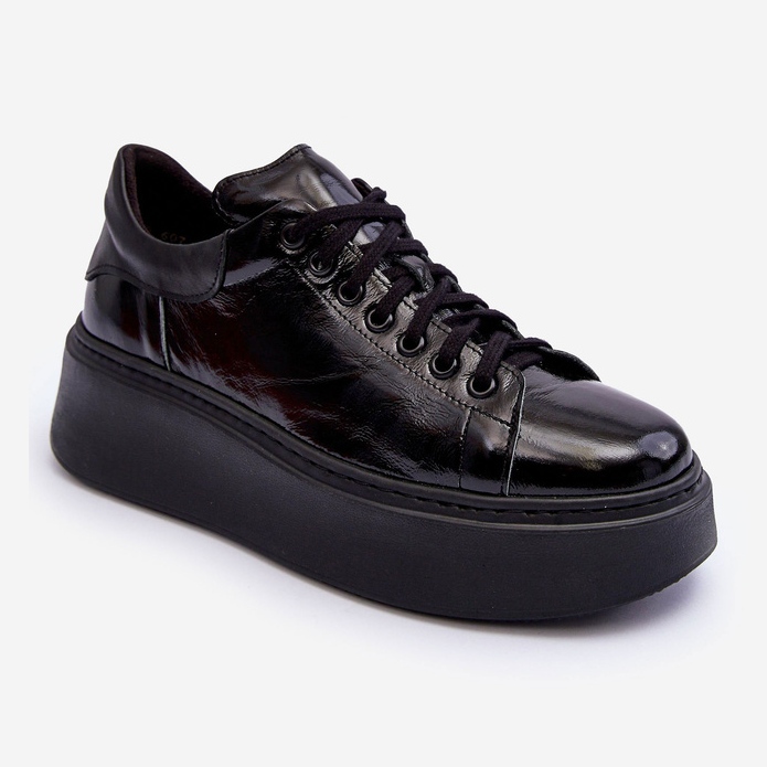 Lemar Scarpe Sportive da Donna con Plateau in Pelle Verniciata Nere Milonia nero 1