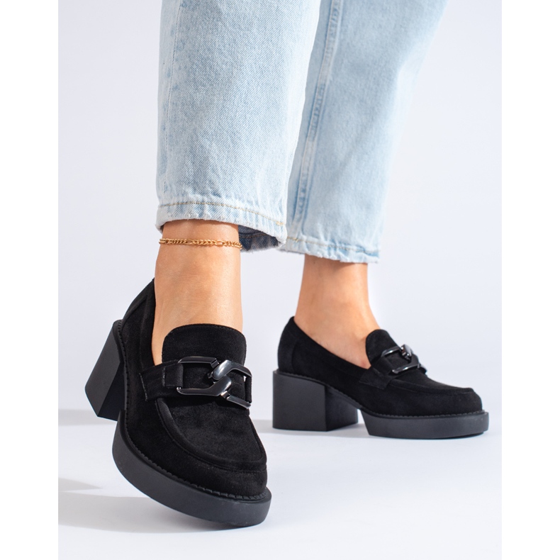Scarpe con tacco da donna in camoscio nero Shelovet 2